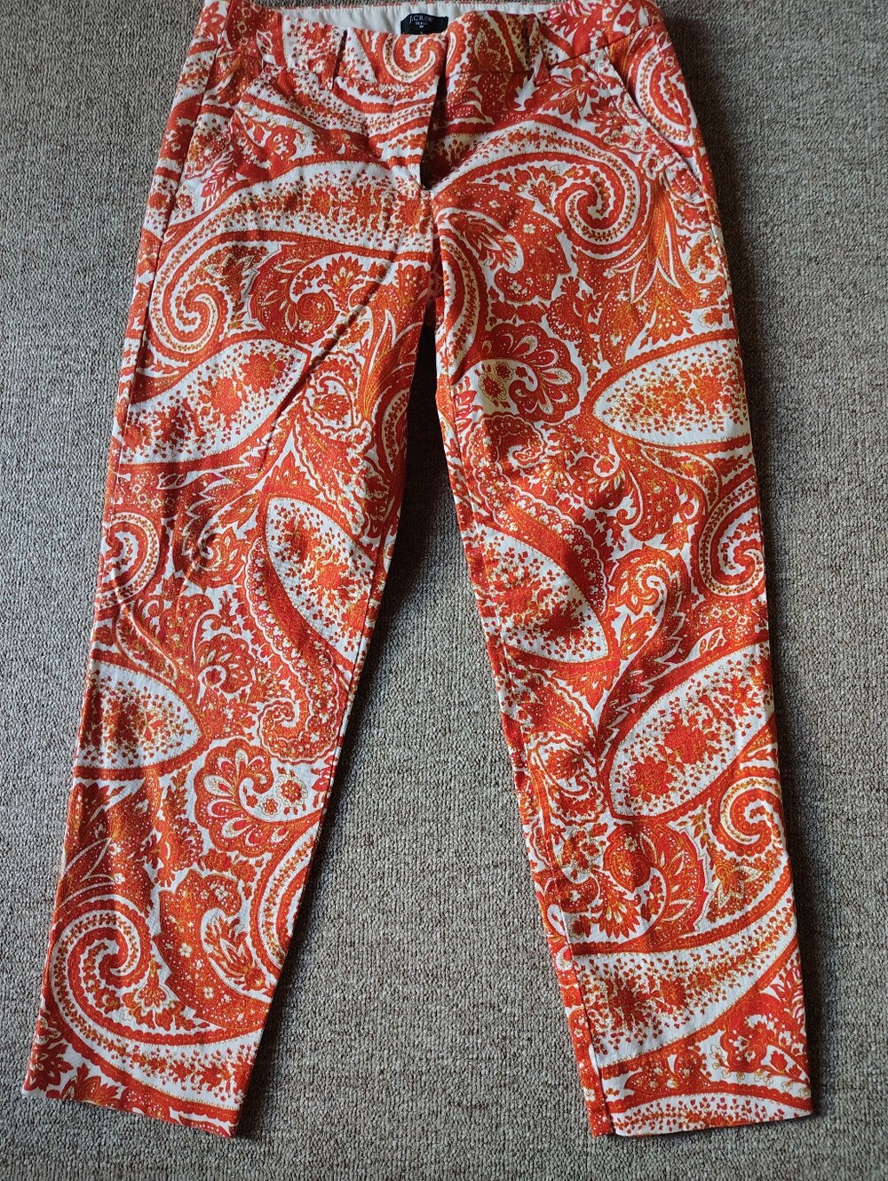 J.CREW Womens Orange White Paisley Twill Skinny Ankle Pants Stretch Pockets 0